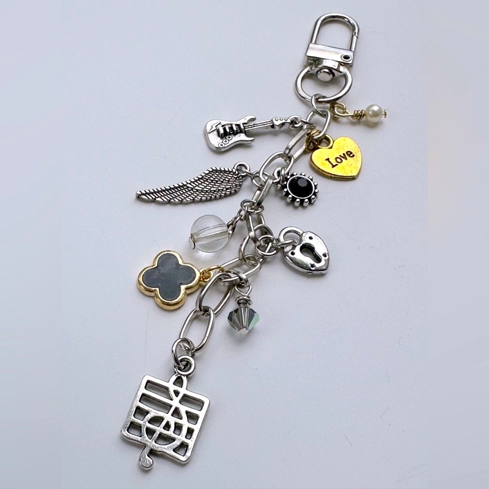 Guitar 5.5" Black & Silver Bag Charm Purse Backpack Accy. - Guitar jewelry
